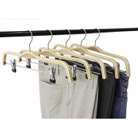 TOPIA HANGER Wooden Pants Hangers,Slim Natural Wood Skirt Hangers with Anti-Rust Hook and Adjustable Metal Clips Perfect for Skirts,Pants,Slacks-10 Pack-CT17N - BJ9G4C67O