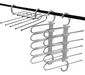 Tosnail 3 Pack Plastic Pants Hangers 5 in 1 Pants Organizer Rack Space Saver for Closet Grey - BCPDH5G4Q