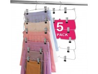 VASLIM Multi Layer Metal Skirt Hangers 6-Tier Pants Shorts Hangers Space Saving Non Slip with Adjustable Clips 5 Pack Hang Slack,Trouser,Jeans - BQHSSW7MS
