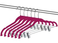 Zoyer Velvet Skirt Hangers 12 Pack Pink-Non Slip Pants Hangers with Metal Clips 360° Swivel Hook Ultra Thin Coat Hangers- Velvet Dresses Hangers Notched Suits,Tank Tops Shirt & Clothes Hangers. - B16GE4NIV