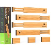 ANTOWIN Bamboo Drawer Dividers Organizers Drawer Separators Splitter,12-17 inches Long Adjustable Spring-loaded Organizer for Large Utensil Clothes Tools Drawers 4+3 - BT8P2HTPE
