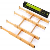 Bamboo Drawer Dividers Expandable with Inserts Kitchen Drawer Organizer Spring Loaded Drawer Dividers for Utensils Home Clothes Dresser 4 Divider with 6 Inserts 17-22 in - B1CFEVNK3