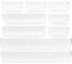 Houseables Drawer Organizer Bathroom Storage 3”x2” 6”x2” 9”x2” 9 Pack Clear Various Sizes Plastic Dividers Organizers BPA Free Eco-Friendly For Cosmetics Kitchen Easy to Clean - BW4UAXZAC