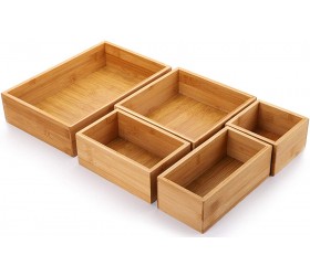 Lawei Set of 5 Bamboo Drawer Organizer Boxes Desk Storage Box Kit Drawer Storage Containers Tray Bins for Office Kitchen Bedroom Children Room Craft Sewing - B0REBG9I8