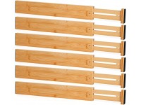 OMISSA 6 Pack Bamboo Drawer Dividers Expandable Drawer Organizer17.1"-22" Spring-Loaded Non-Slip Adjustable Drawer Dividers for Clothes Kitchen Bedroom Dresser Office - BHNGUGZMS