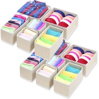 Simple Houseware Foldable Cloth Storage Box Closet Dresser Drawer Divider Organizer Basket Bins for Underwear Bras Beige Set of 12 - B8YCQTMCN