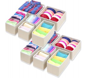 Simple Houseware Foldable Cloth Storage Box Closet Dresser Drawer Divider Organizer Basket Bins for Underwear Bras Beige Set of 12 - B8YCQTMCN