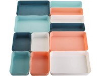 Suwimut 12 Pieces Plastic Desk Drawer Organizer and Storage Large Size Stackable Vanity Desk Drawer Organizers Bins Trays Set Drawer Dividers for Makeup Office Bathroom Dresser Kitchen 4 Colors - BWCRRDXSV