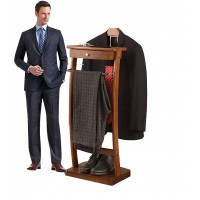 BFYLSQUE Freestanding Clothes Valet Stand Wooden Floor Standing Suit Hanger Rack Front Trouser Rack with Non-Slip Rubber Sleeve for Crease-Free Suit Coat Stand Storage HxWxD:112x44.4X 30cm - BJXQ11VXE