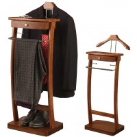 CYGUN Hardwood Wardrobe with Drawer Top Tray Contour Hanger for Clothes with Trouser Bar Jacket Hanger Tie Belt Hook and Shoe Rack Espresso 17.48 D*11.8 W*44.17 Dark Walnut - BQOXDV563