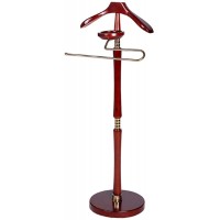 Deluxe Wood Valet Rack for Men Women Round Suit Clothes Stand with Contour Hanger Jewelry Tray Pants Bar and Ties Belt Rod Wine Red - B1RL2HZOX