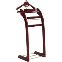 LMZPJ Valet Stand Suit Rack Walnut Wood Wardrobe Clothing Stand Organizer with Top Tray Contour Hanger Trouser Bar Tie Belt Hooks and Shoe Rack for Men Women - B3E8TNCQS