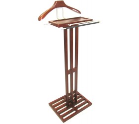 Proman Products Kyoto Suit Valet Stand VL36220 with Large Top Tray Contour Hanger Trouser Bar Tie & Belt Hooks 17” W x 12.5”D x 45”H Mahogany - BA7MTGOOB