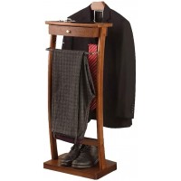 Qcesorib Wooden Clothes Valet Stand Freestanding Floor Standing Suit Hanger Rack with Front Trouser Rack with Non-Slip Rubber Sleeve for Crease-Free Suit Coat Stand Storage - BABJE6TZB