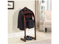 Wooden Valet Stand With 10 Hooks Mute Servant With Clothes Hanger And Pants Rail Suit Valet Stand With Tie & Belt Hook And Shoe Rack For Hallway Dressing Room Etc  Size : 43.2*35.6*114.3cm  - BE0M5ML5B