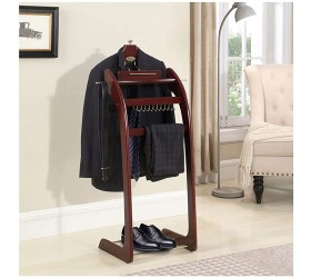 Wooden Valet Stand With 10 Hooks Mute Servant With Clothes Hanger And Pants Rail Suit Valet Stand With Tie & Belt Hook And Shoe Rack For Hallway Dressing Room Etc Size : 43.2*35.6*114.3cm - BE0M5ML5B