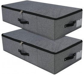 2PCS Foldable Under Bed Storage Box with Plastic Support Liner Handles Zipper lid Blankets Clothes Comforters Storage Bin Organizer for Bedroom and Closet 29×15×7inch Black Grey - BSXF8Z1E0