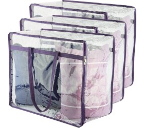 Clear Zippered Storage Bags 3-Pack Closet Organizer Vinyl Bag for Bedding Linen Blankets Duvet Covers Comforters Clothes & Toys | Multi Purpose & Space Saver PVC Organizers - BH5UQ72EG