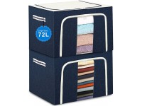Clothes Storage Boxes Bins 72L x 2 Large Organizers With Steel Frame  Tulab Foldable Oxford Containers Set Clear Window & Reinforced Handles Waterproof for Closet Bedding Blankets 2-Pack 20.07”x 15.73” x 14” - BQM7R6AVY