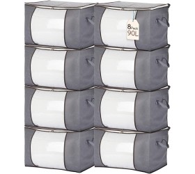 Isbasa 8 Pack 90L Large Capacity Clothes Storage Bags Foldable Storage Bags for Blanket Clothes Comforter Pillow with Clear Window Sturdy Zipper and Reinforced Thick Fabric Handle Grey - B1EWW4B5R