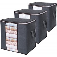Lifewit Clothes Storage Bag 90L Large Capacity Organizer with Reinforced Handle Thick Fabric for Comforters Blankets Bedding Foldable with Sturdy Zipper Clear Window 3 Pack Grey - B7DB56NH5