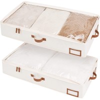 StorageWorks Underbed Storage Box Under Bed Clothes Organizer With Sturdy Structure and Ultra Thick Fabric Ivory White Large 2 pack - B2C8PMJ1L
