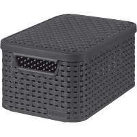 Curver Rattan Style Basket with Lid Grey Small - BW7L6DIYP