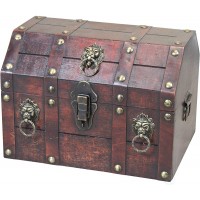 Vintiquewise QI003316 Antique Wooden Pirate Chest with Lion Rings and Lockable Latch - BGG2EQ7QV