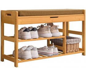 APICIZON Bamboo Shoe Storage Bench Entryway Bench with Lift Top Storage Box Shoe Organizer for Entryway Whit Cushion 2-Tier Shoe Rack Organizer for Entryway Bedroom Hallway Nature - B1RF4GU3I