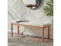 HUIMO Entryway Bench,Upholstered Dining Bench46-inch Button-Tufted Fabric End of Bed Bench for Bedroom Living Room Hallway Seat for Kitchen French Country Theme Bench with Padded Seat White - BEGJFHGJP