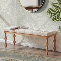 HUIMO Entryway Bench,Upholstered Dining Bench46-inch Button-Tufted Fabric End of Bed Bench for Bedroom Living Room Hallway Seat for Kitchen French Country Theme Bench with Padded Seat White - BEGJFHGJP