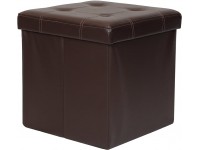 Otto & Ben Folding Toy Box Chest with Memory Foam Seat Tufted Faux Leather Small Ottomans Bench Foot Rest Stool 15"x15"x15" Brown - BI65CE6S2