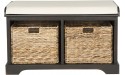 SAFAVIEH Home Collection Freddy Brown Wicker Basket 2-Drawer Storage Bench with Cushion Fully Assembled - BKBW75WZL