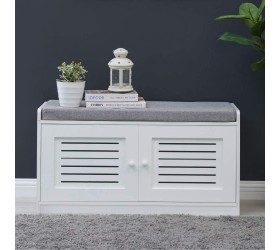 Sturdis Shoe Storage Bench White Cushion Seat Adjustable Shelves Soft-Close Hinges for Comfort & Style Perfect for Entryway First Impression! - BH9HGXCH0