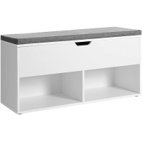 VASAGLE Shoe Bench Storage Bench with 2 Open and 1 Closed Compartments Shoe Shelf Padded Seat for Entryway Living Room Bedroom White and Gray ULHS21WT - BZ9B4W2OH