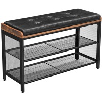 VASAGLE Storage Chests Shoe Bench Padded Storage Bench with Mesh Shelf Shoe Rack Metal Frame Easy Assembly Space Saving Industrial Black Imitation Leather Hallway ULBS75X - BSE608E40