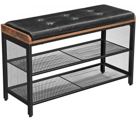 VASAGLE Storage Chests Shoe Bench Padded Storage Bench with Mesh Shelf Shoe Rack Metal Frame Easy Assembly Space Saving Industrial Black Imitation Leather Hallway ULBS75X - BSE608E40