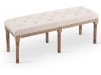 VONLUCE Extra-Long French Vintage Bench with Padded Seat & Rubberwood Legs 48" Upholstered Entryway Bench & Dining Bench Tufted Fabric End of Bed Bench for Bedroom Living Room Hallway More Beige - B5XPM190B