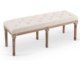 VONLUCE Extra-Long French Vintage Bench with Padded Seat & Rubberwood Legs 48 Upholstered Entryway Bench & Dining Bench Tufted Fabric End of Bed Bench for Bedroom Living Room Hallway More Beige - B5XPM190B
