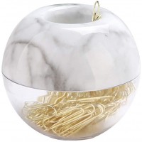100 Pcs Gold Paper Clips in Marble White Round Paper Clips Holder with Magnetic Lid Ring 28mm Paperclips Dispenser for Desk Organizer Office Supplies - BHM03BSZS