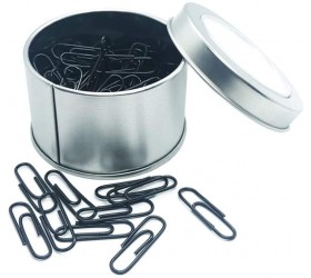 100pcs Black Paper Clips in Silver Tinplate Paper Clip Holder Case Regular 1 Inch Paperclips Come in Round Tin with Clear Lid Great for Paper Clip Collectors Office Gift Idea - B2I540SY6