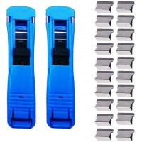 Carrittons Clam Clip Dispenser Handheld Paper Fast Clam Clip Durable Desktop Stapler with 20 Metal Clips for Office Home School Use 2 Pieces Blue - BI4YJPREY