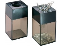 Charles Leonard Transparent Paper Clip Dispenser with Magnetic Top Small Black and Smoke 010-B - B9GLY7E1S