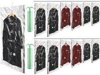 12 Pieces Hanging Vacuum Storage Garment Bags with 2 Hand Pumps Reusable Compression Bags Vacuum Seal Bags for Clothing Closet Vacuum Storage Hanging Storage Vacuum Bags for Clothes 3 Sizes S M L - B14ZQMNV4