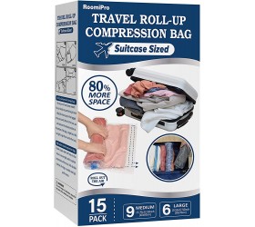 15 Compression Bags for Travel Roll Up Space Saver Bags for Travel Saves 80% of Storage Space Travel Compression Bags for Packing & Clothes No Pump or Vacuum Needed - BQMZPHSPX