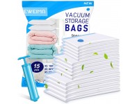 15 Packs Vacuum Storage Bags EWEIMA Space Saver Bags Vacuum Storage Bags with Free Hand Pump Compression Storage Bags for Clothes Comforters Blankets Beddings 5 Jumbo 5 Large 5 Small - BA40ZXGEP