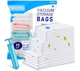 15 Packs Vacuum Storage Bags EWEIMA Space Saver Bags Vacuum Storage Bags with Free Hand Pump Compression Storage Bags for Clothes Comforters Blankets Beddings 5 Jumbo 5 Large 5 Small - BA40ZXGEP