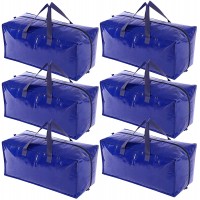 6 Pack Extra Large Moving Bags Heavy Duty Packing Bags with Backpack Straps Strong Handles & Zippers Reusable Moving Totes for Space Saving Traveling College Dorm Camping Blue - B2ILRP2FK