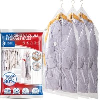 Hanging Vacuum Storage Bags Vacuum Sealed Garment Bags for Hanging Clothes Space Saver Storage Bags with 5 Hanger Rings for Coats Jackets Dress Suits 3 Pack 53 Long - BK3CVRBIA