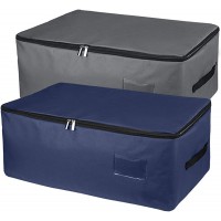 IHOMAGIC 2-Pack Under Bed Storage Bag Zippered Clothes Storage Organizer with Handles Storage Bins with Clear Pocket to Insert Label – for Clothing Blankets Towels 49LNavy Blue Dark Grey S - B04ZLKWSE